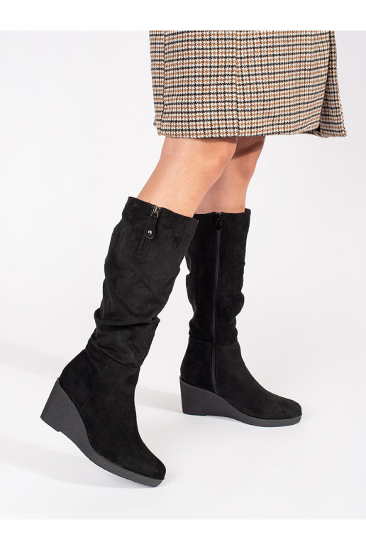 black of suede Women's boots on a wedge