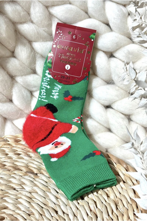 Children's Christmas Cotton Socks With Santa Green