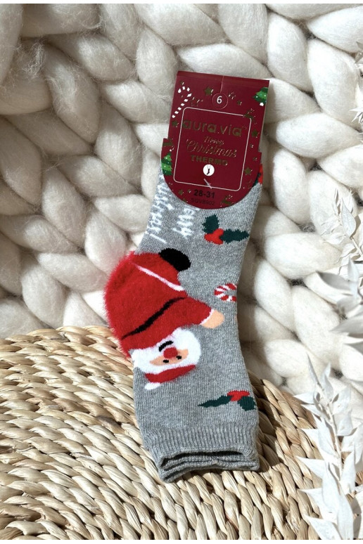 Children's Christmas Cotton Socks With Santa Gray