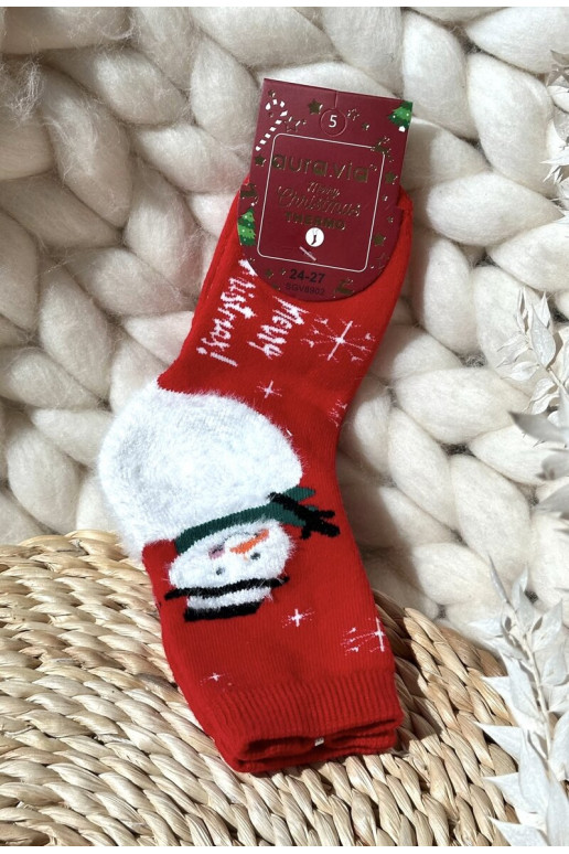 Children's Christmas Cotton Socks With Snowman Red