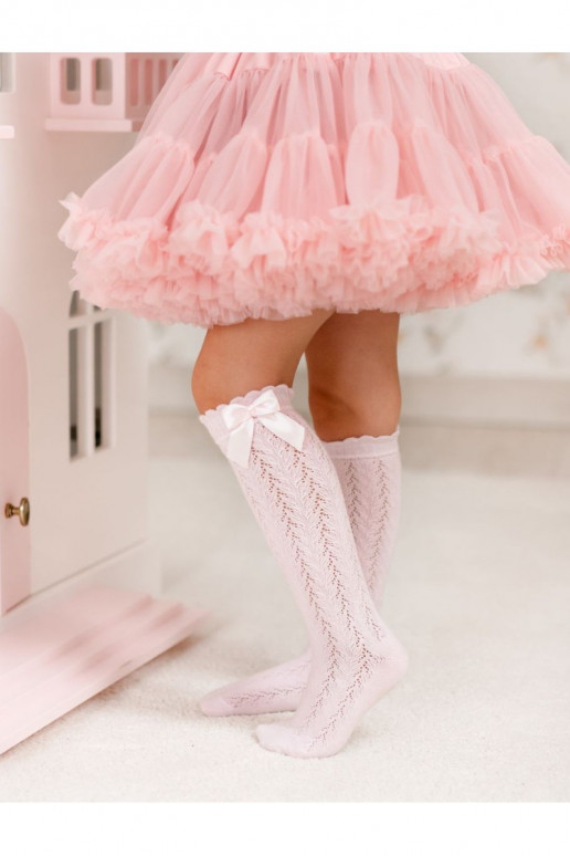 Children's Lacy Knee Socks With Bow Pink