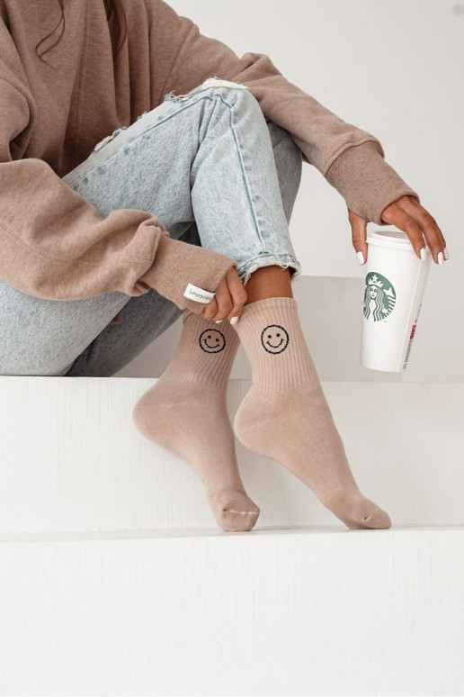 Women's Cotton Socks Emojis Beige