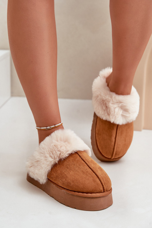 Women's Snow Slippers On Thick Sole With Fur Camel Doriola