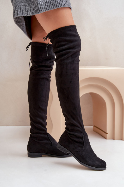 Flat heel thigh high boots black online