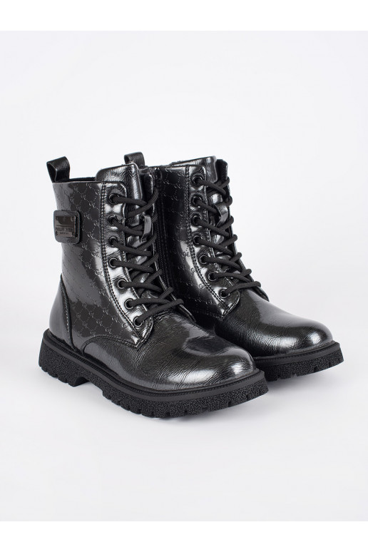 black lacquered girly boots laced