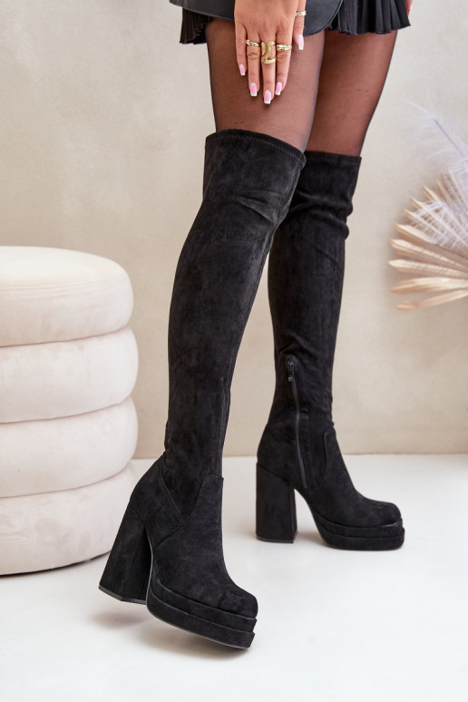 Knee High Heeled And Platform Boots Black Nadelian