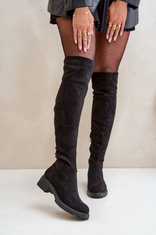 Knee High Boots With Flat Heel Black Filora