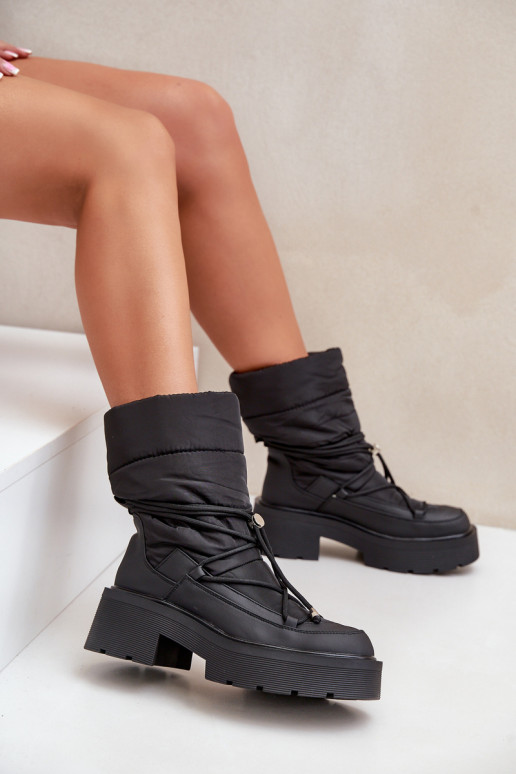 Women's Snow Boots On Platform And Flat Heel Black Seandriel