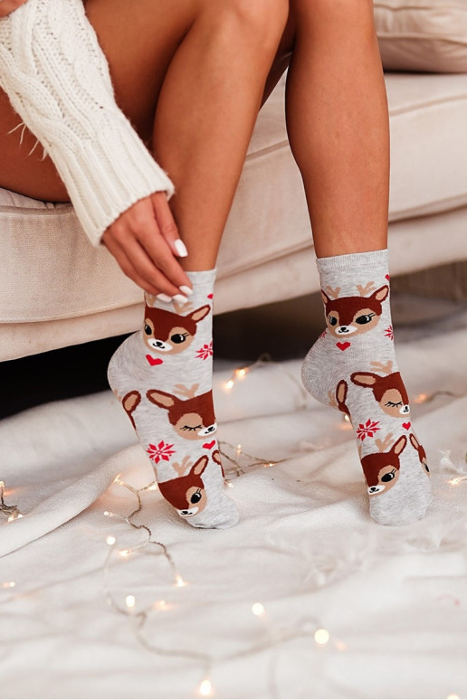 Christmas Women's Socks Reindeers Grey