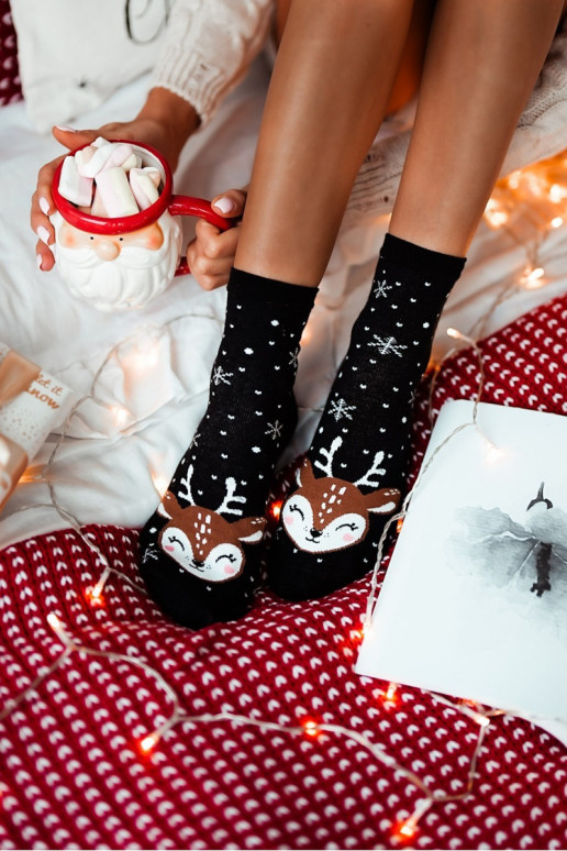 Christmas Women's Socks Reindeer Black