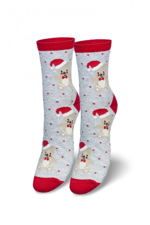 Women's Christmas Socks Bear With Santa Hat Gray