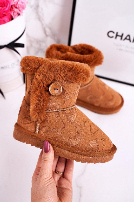 Children's Snow Boots With Fur And Button Camel Kawai