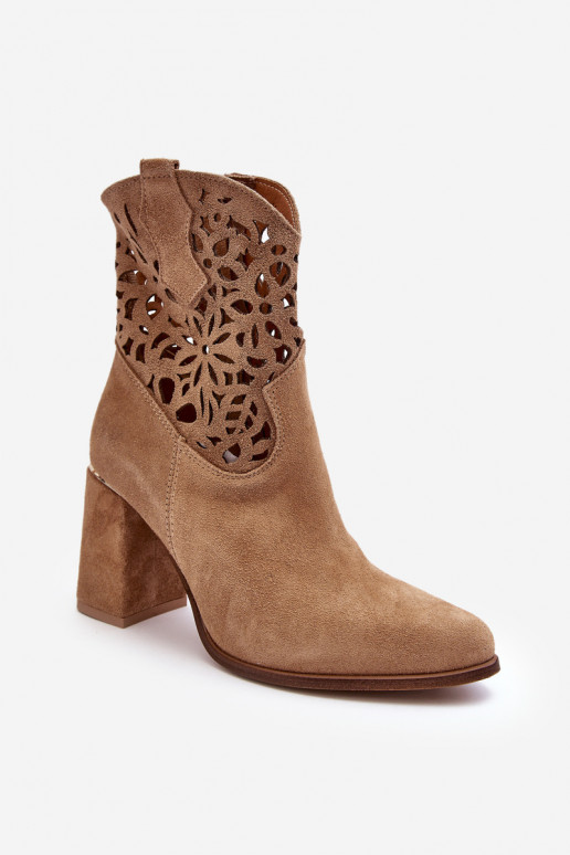 Suede Openwork Boots Lewski Shoes 3264 Dark Beige