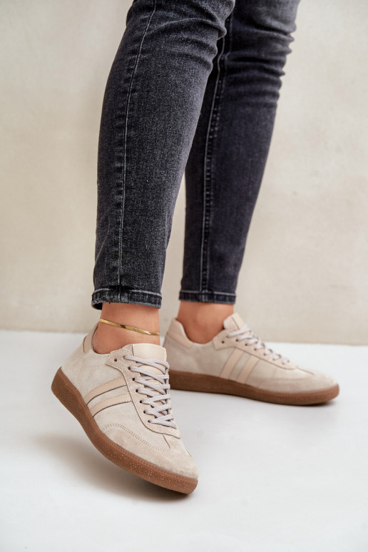 Low suede women's sneakers beige Zazoo N1068