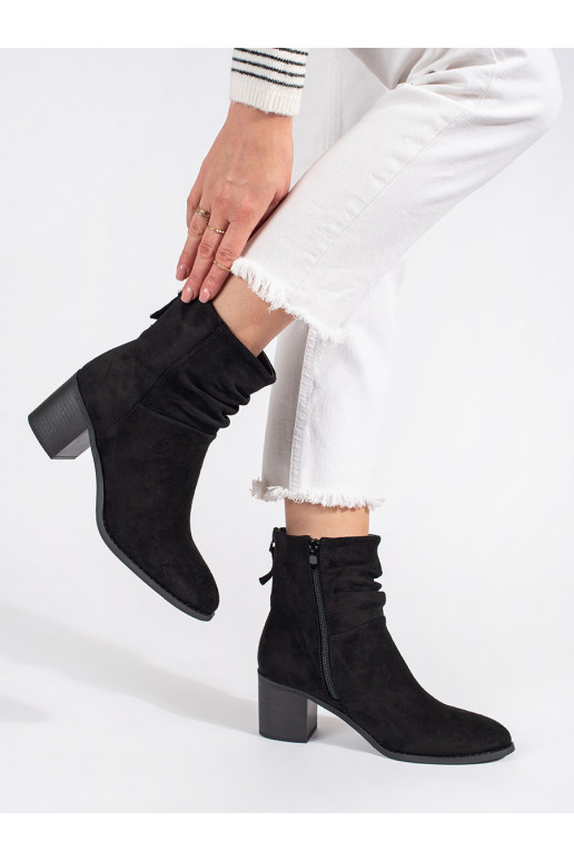 black of suede women's boots with a ruffled upper