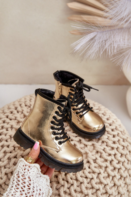 Insulated Girls Patent Boots With Zipper Gold Novita