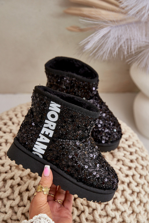 Children's Snow Boots Botki Ocieplane with Sequins Black Rebbica