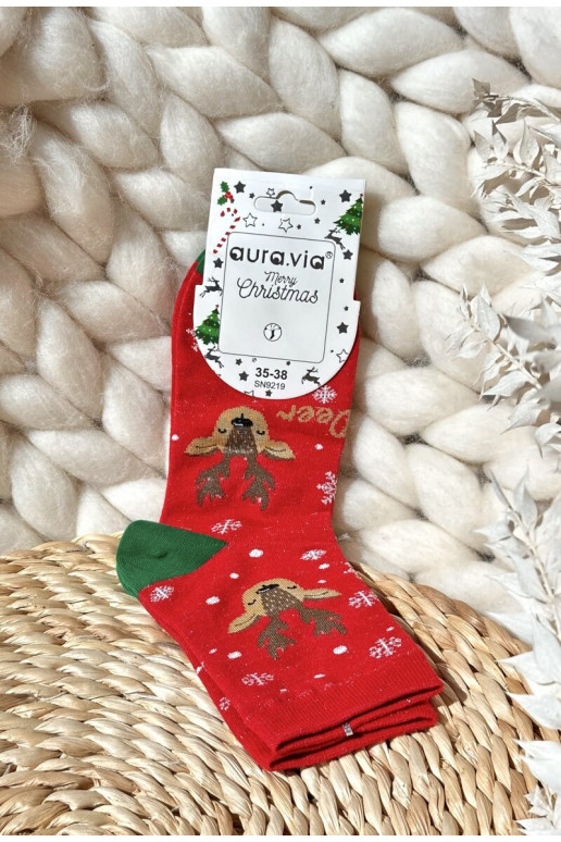 Women's Christmas Socks With Reindeers Red