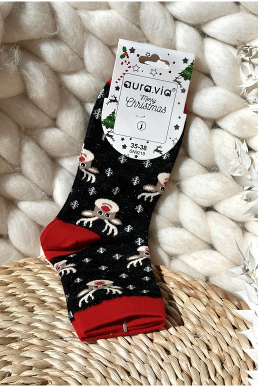 Women's Christmas Socks With Reindeers Black