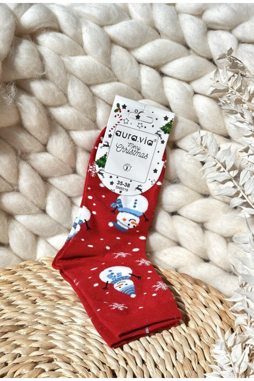 Women's Christmas Socks With Snowmen Red