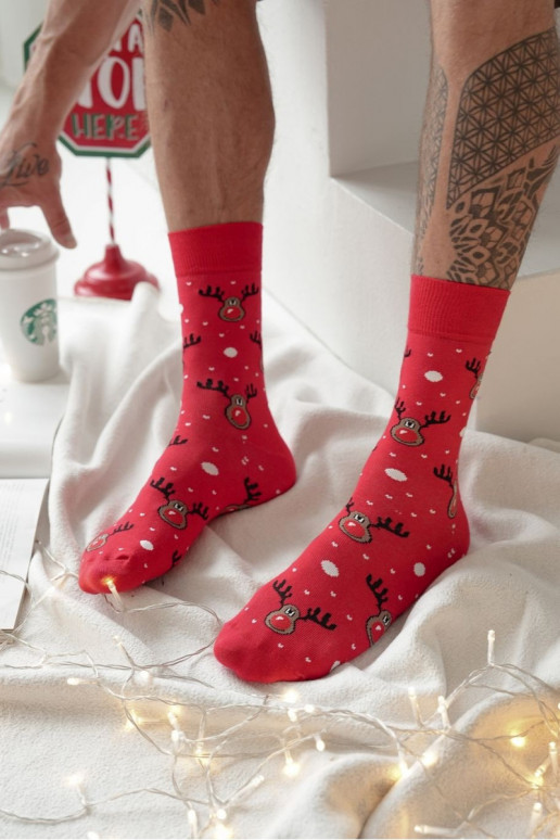 Men's Christmas Socks Reindeer Red