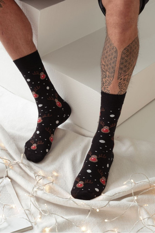 Men's Christmas Socks Reindeer Black