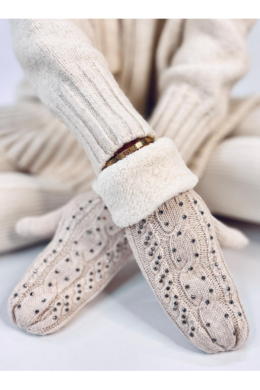 Women's gloves with zircons REGIS Beige