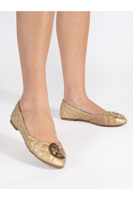 gold color quilted ballerinas with stylish details