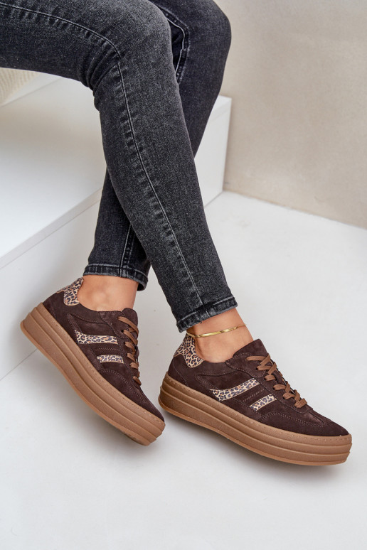 Zazoo N1176 Suede Sneakers On Platform Leopard Chocolate