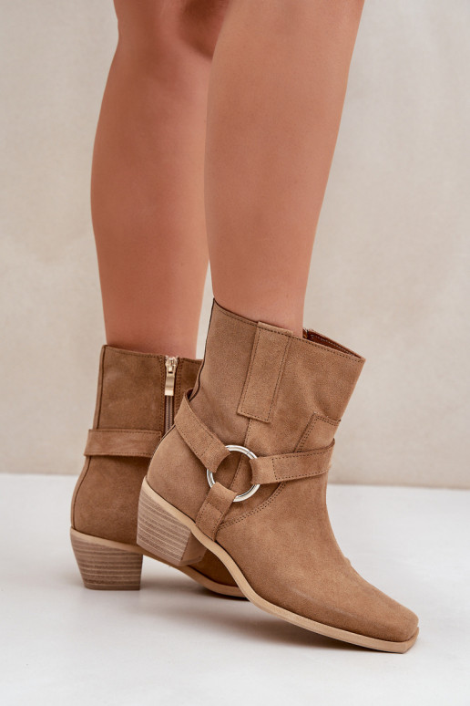 Suede High Heeled Ankle Boots Beige Zazoo 3444/2