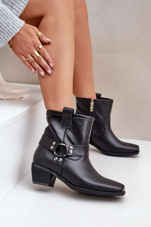 Ankle Boots Made Of Natural Leather On Heel Black Zazoo 3444/2