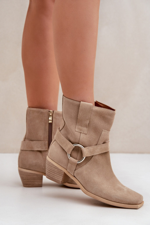 Suede Ankle Boots with Heel Beige Zazoo 3444/2