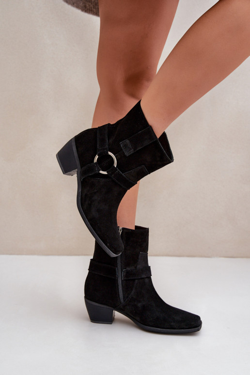 Suede Ankle Boots With Heel Black Zazoo 3444/2