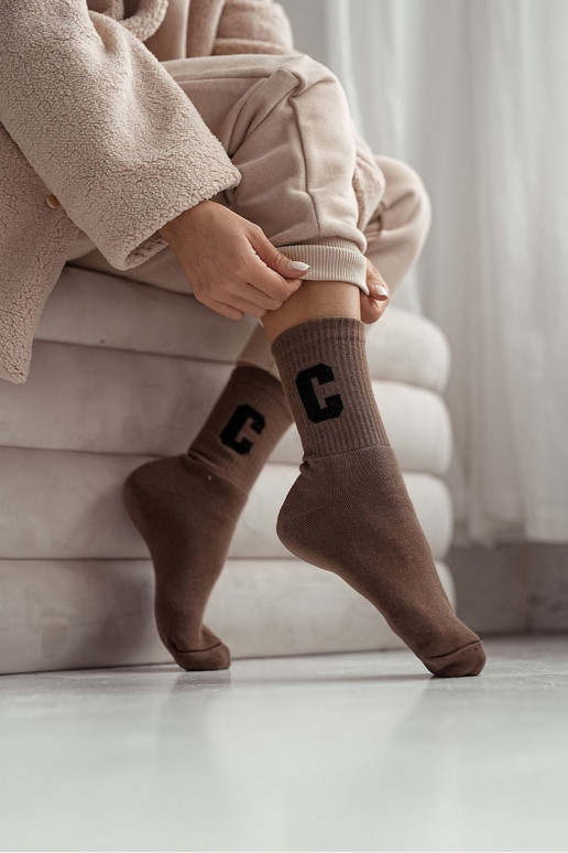 Women's frosted socks with letter C brown