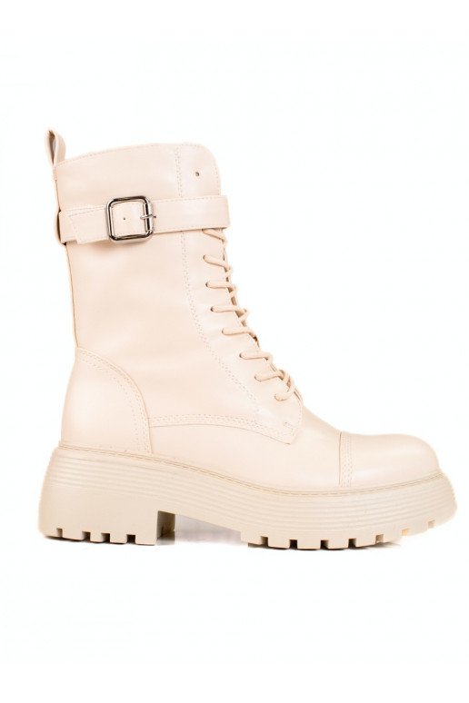 High beige women's boots with lacing