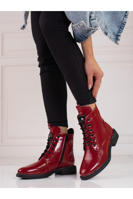 with laces women's boots made of patent ecological leather