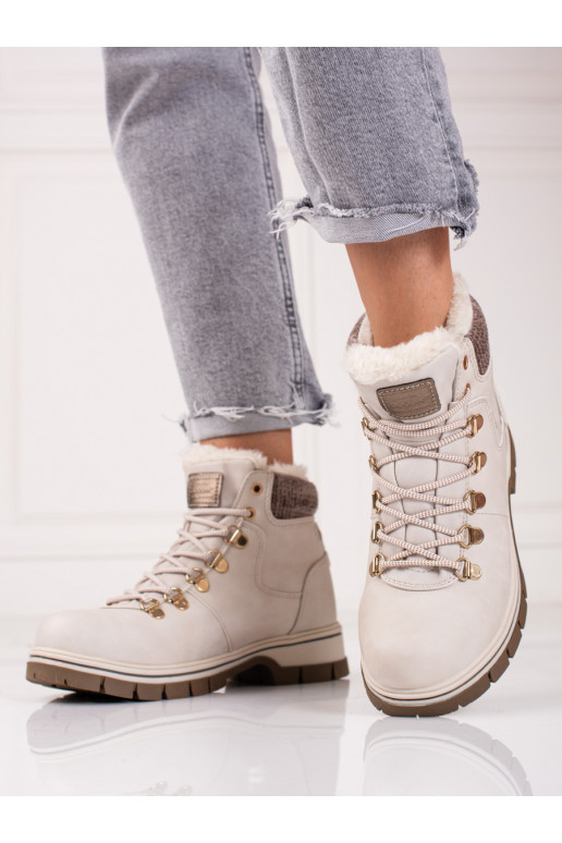 beige Women's boots from eco leather