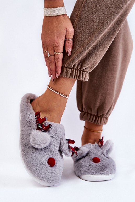 Women's Christmas Fur Slippers With Reindeer Grey Claire