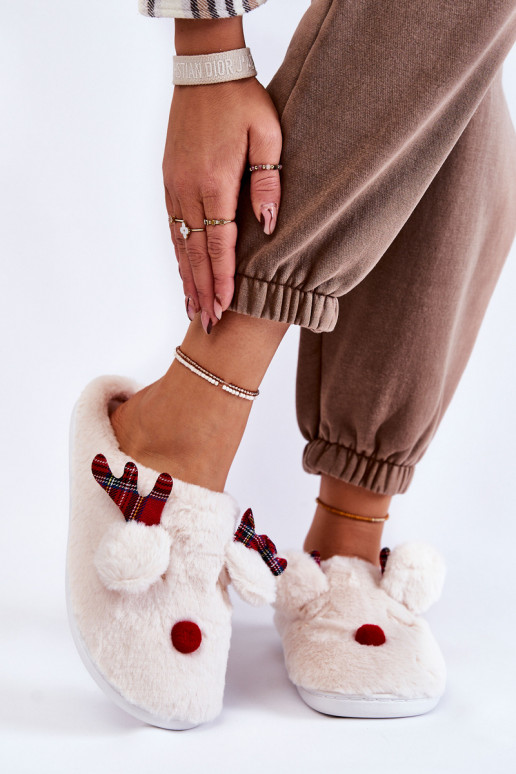 Women's Christmas Fur Slippers With Reindeer Creamy Claire