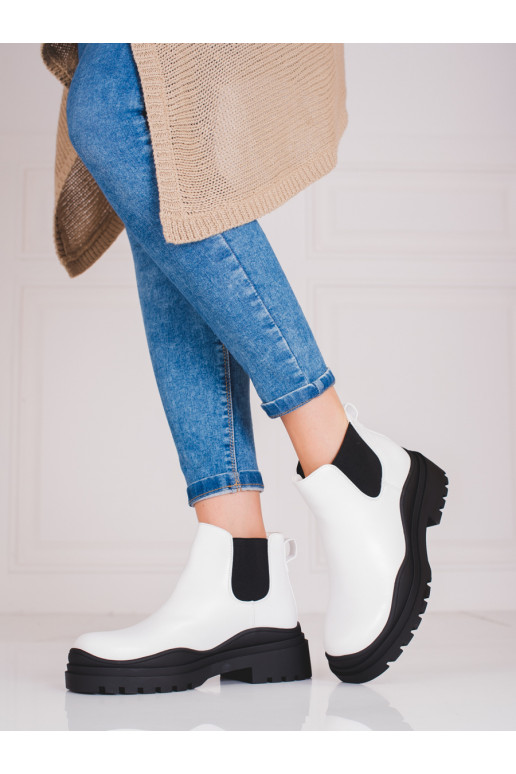 White black women's boots Chelsea boots with platform