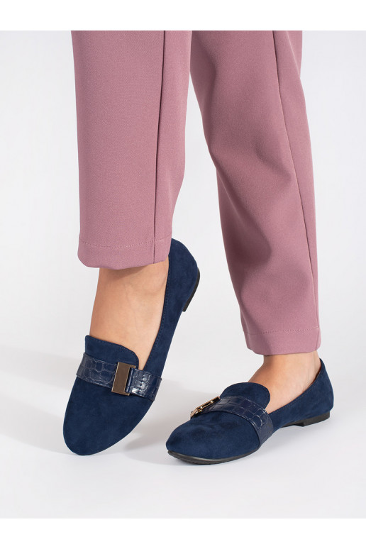 dark blue of suede Women's moccasins with buckles