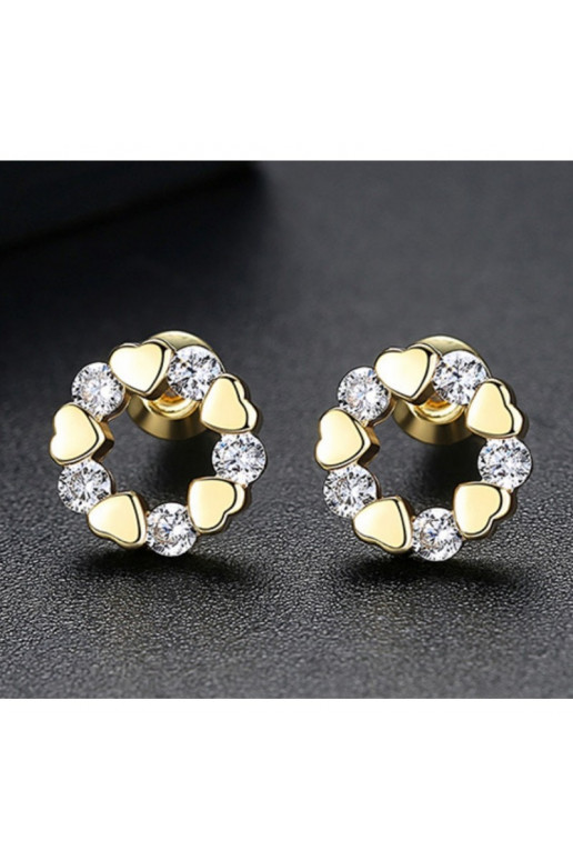 Stainless steel earrings  cover with gold, cyrkonie serca KST2856