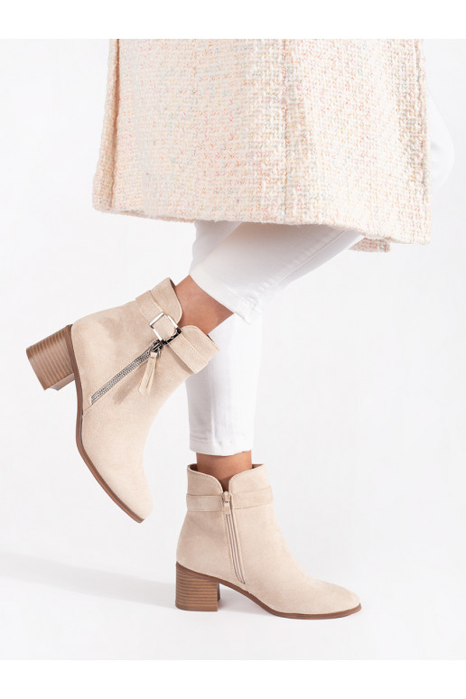 of suede light beige women's boots on highheels