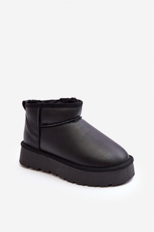 Women's Leather Snow Boots On Platform Black Loreley