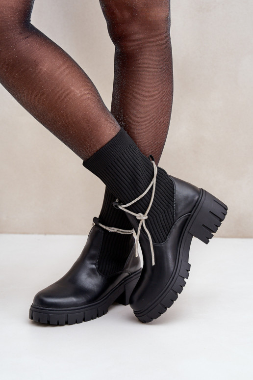 Boots With Sock And Shiny Lacing Black Dinarca