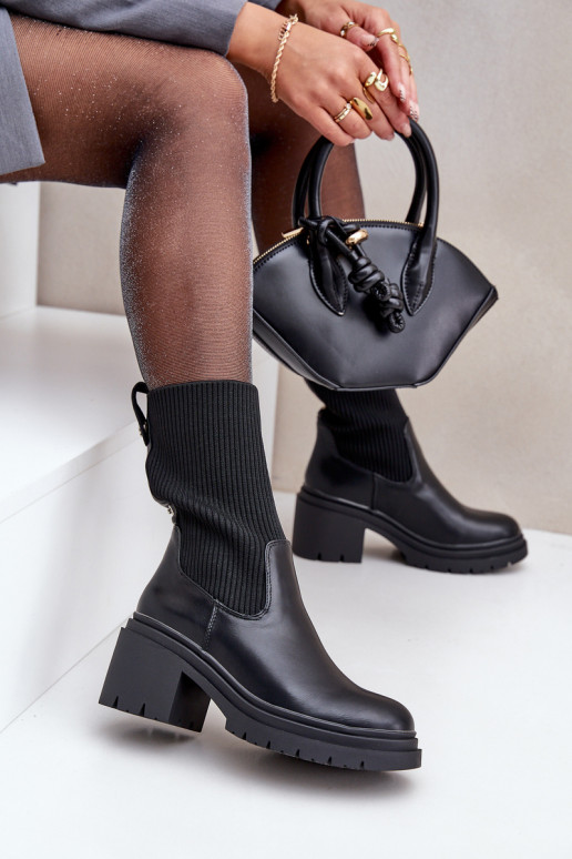 Boots With Sock On Chunky Heel Black Rosanas