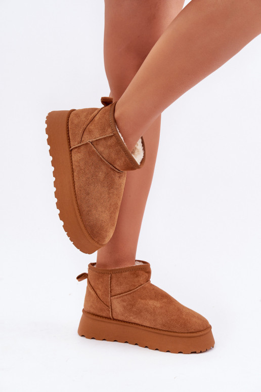 Snow boots on platform made of eco suede camel Vlivana