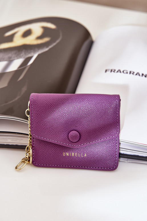 Card Holder With Golden Keychain Eco Leather Purple Iritinme