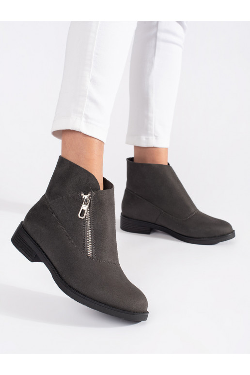 gray flat boots with lock