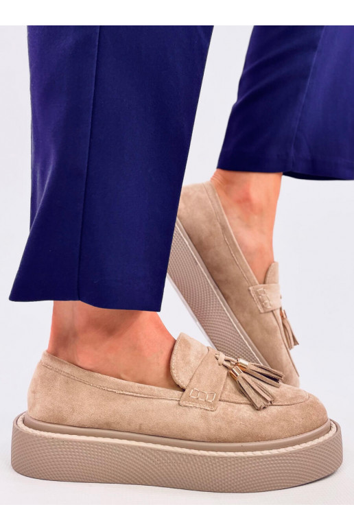 Moccasins with platform with fringes TRINITY BEIGE